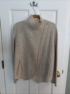 White + Warren Taupe Wrap Turtleneck Sweater